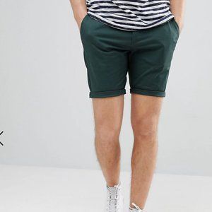 ASOS Skinny Chino Shorts In Bottle Green Men's size Waist 26